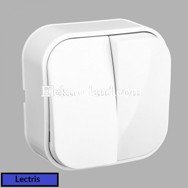 Lectris выключатель двухклавишный наружный белый LCE004  